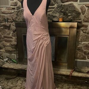 Pink Sleeveless Ruched V-Neck Cocktail Gown
